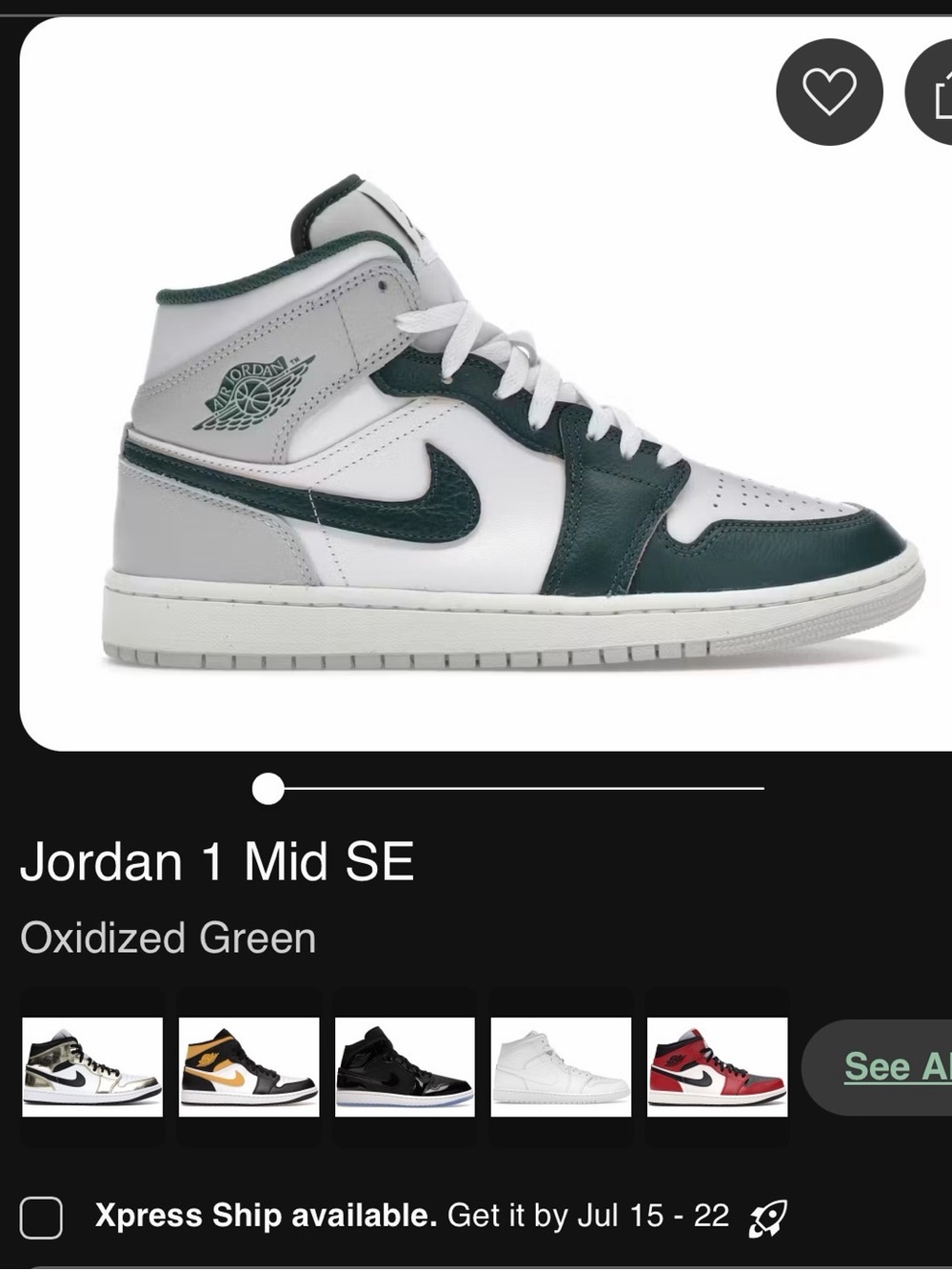 Nike Jordan 1 Oxidized Green/Gray Mid Youth size